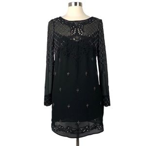 Free People Beaded Black Embroidered Dress